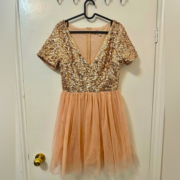 Maniju Rose Gold Sequins Party Dress - Size L - Picture 2 of 4